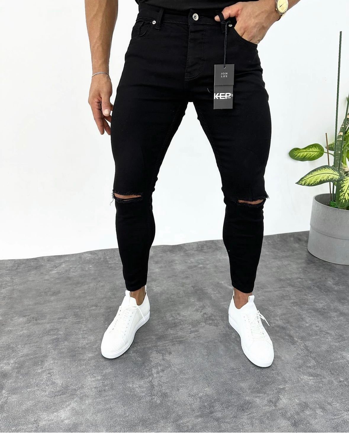 Черни накъсани дънки Slim fit360/ 608